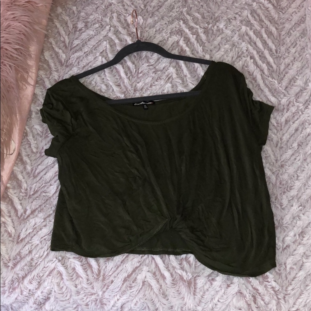 Olive green knotted crop top